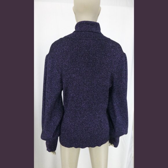Ann Taylor Purple Metallic Turtleneck Puff Sleeves Sweater (Size XL) - Picture 4 of 11
